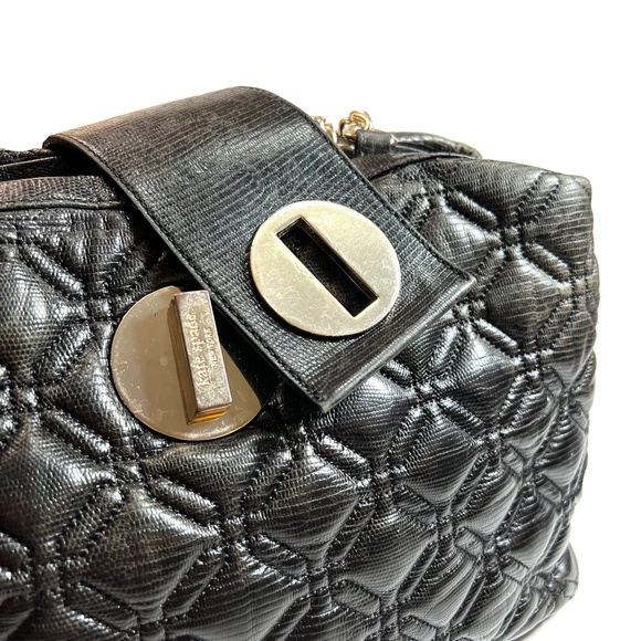 KATE SPADE Gun Metal Black Quilted Leather Chain Strap Hand Bag - Picture 6 of 16